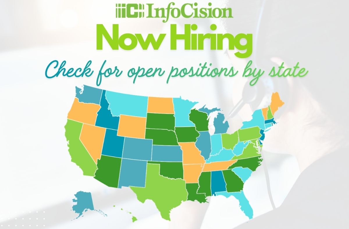 Map of states InfoCision has open positions in. Apply today!