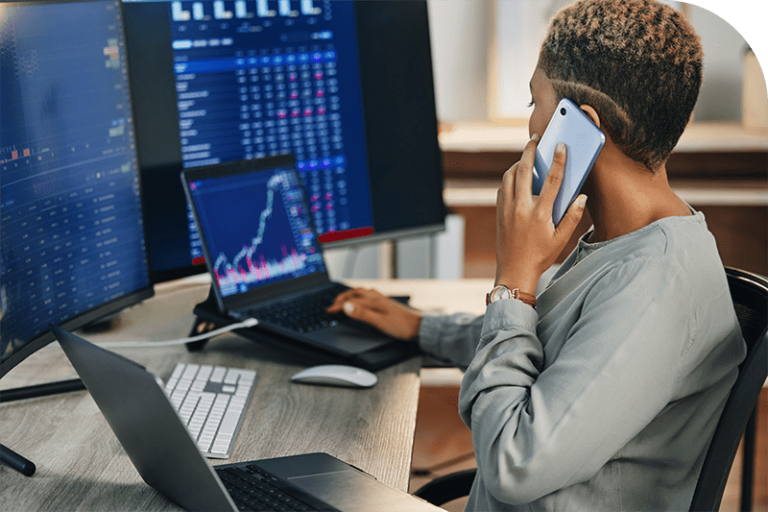 Customer service representative speaking with a client over the phone, delivering personalized support and professional assistance on behalf of InfoCision